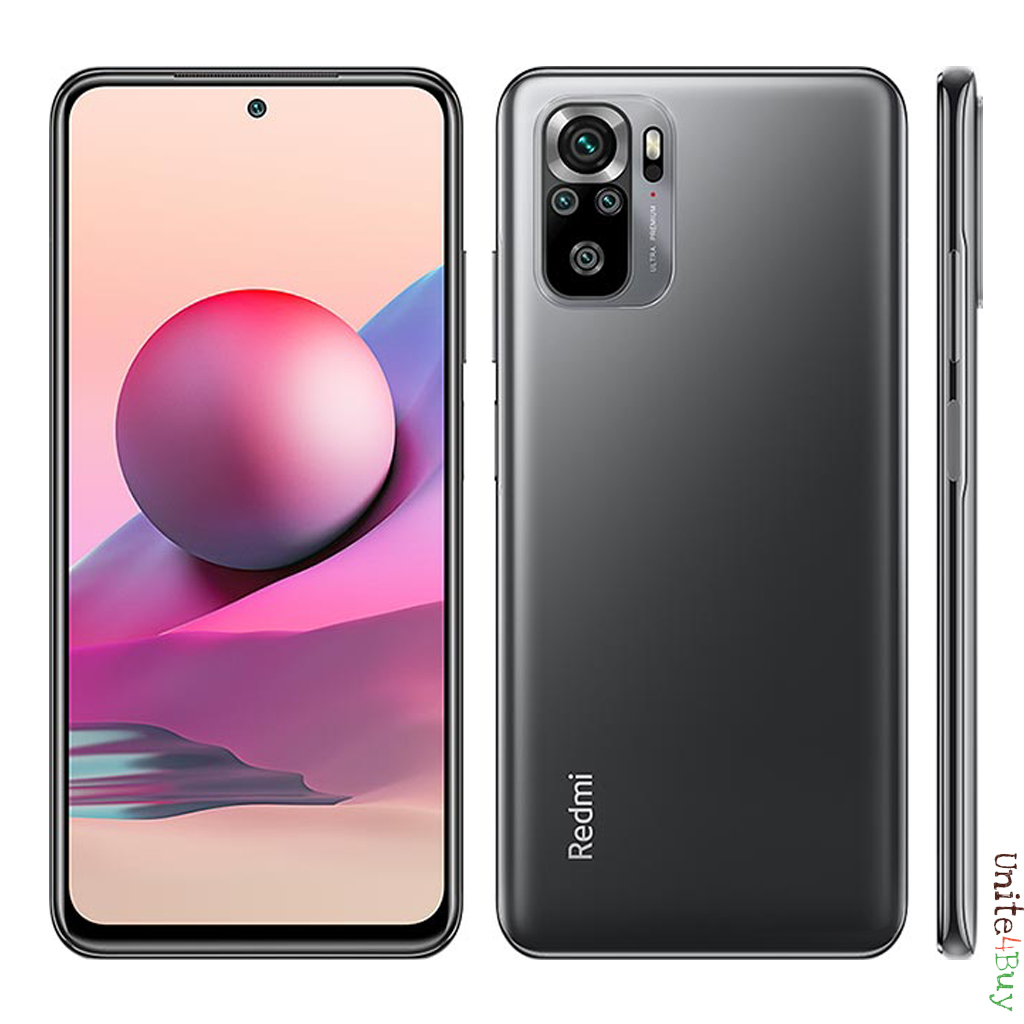 Gri bir Xiaomi telefonun üç görünümü: ön, arka ve yan.