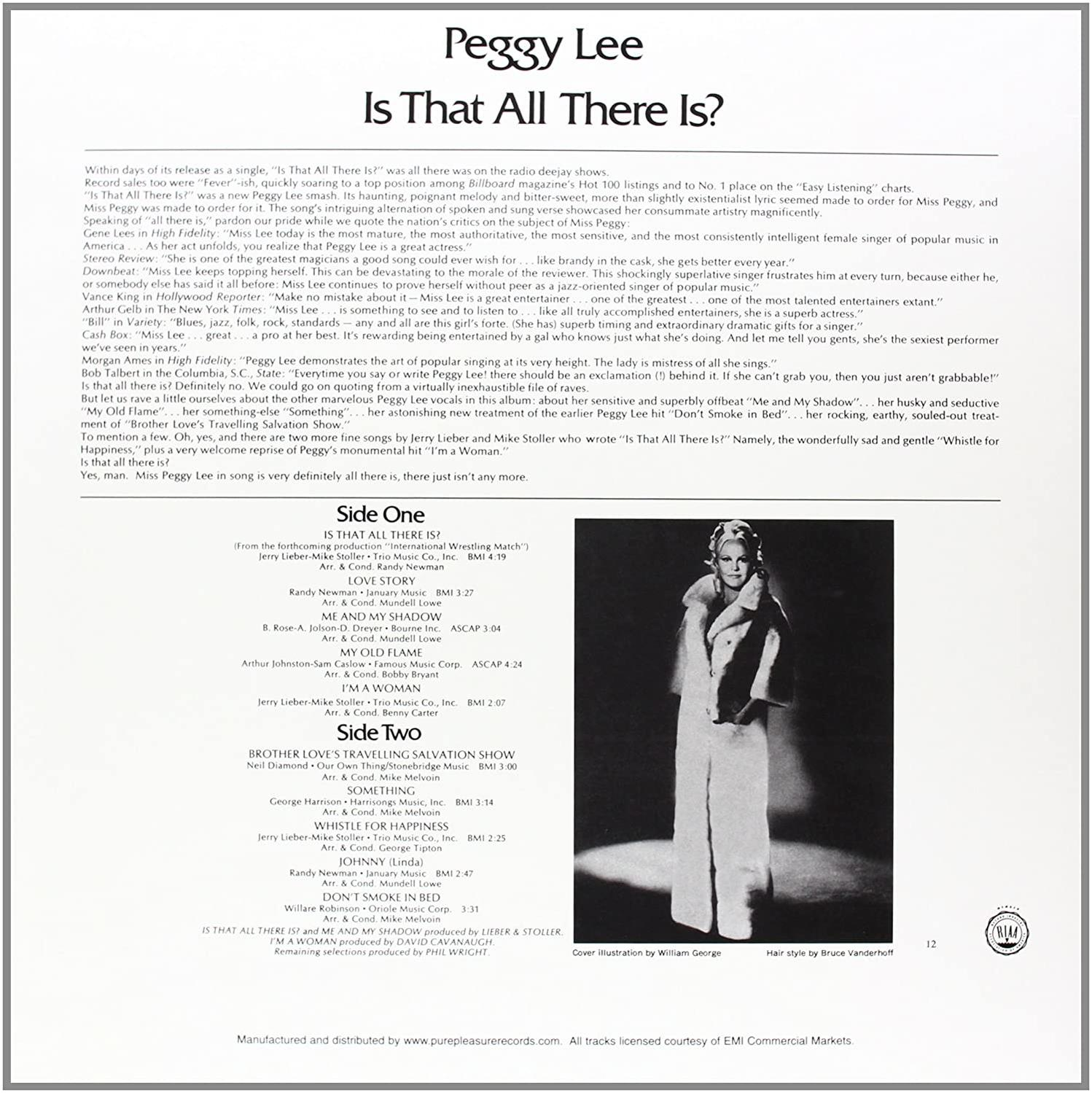 Peggy Lee 'Is That All There Is?' című albumának borítója, fekete-fehér fotóval az énekesnőről.