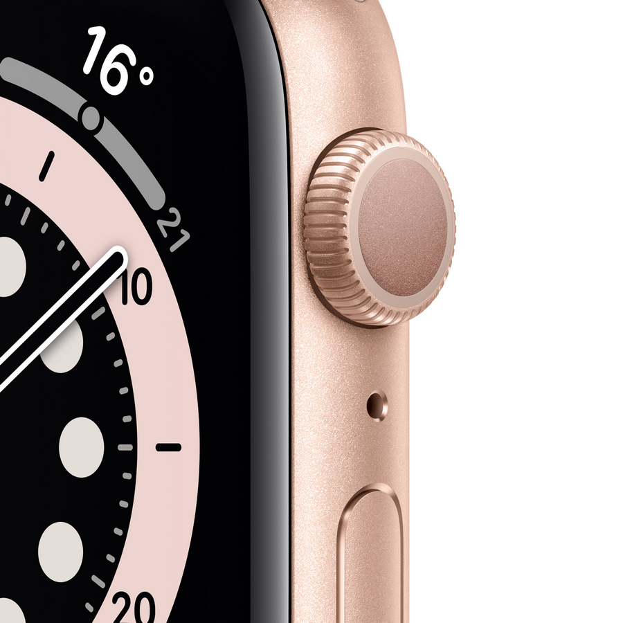Apple Watch Series 6, GPS, 44 mm, Caja de aluminio en oro, Correa