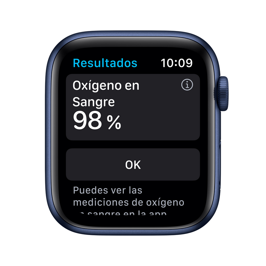 Apple Watch muestra el nivel de oxígeno en sangre al 98%.