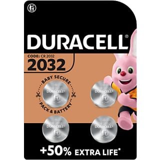 Pilas - Duracell 2032, De botón, Paquete 4 unidades, 3V, DL2032 /CR2032, Plata