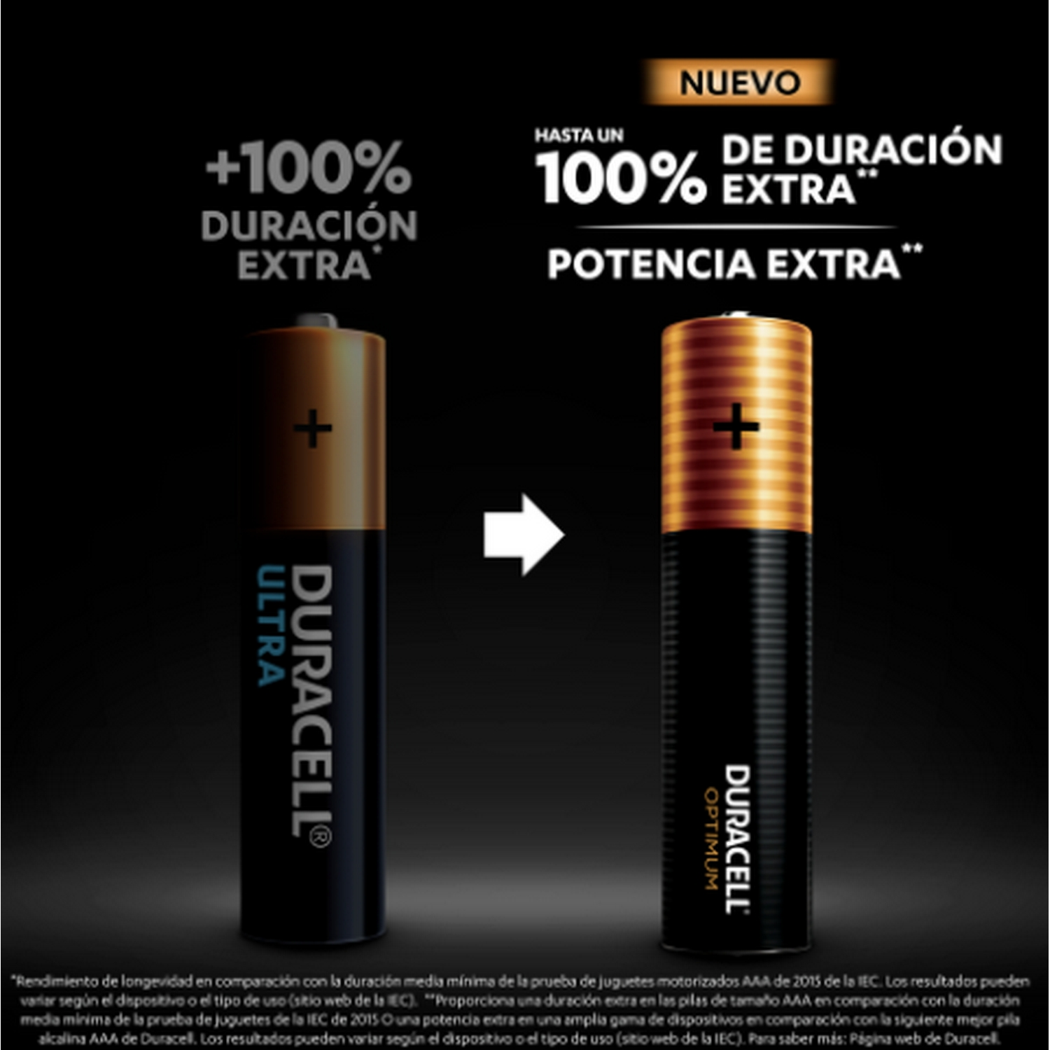Dos pilas, una etiquetada 'Ultra' y la otra 'Optimum', con flechas que indican una actualización.