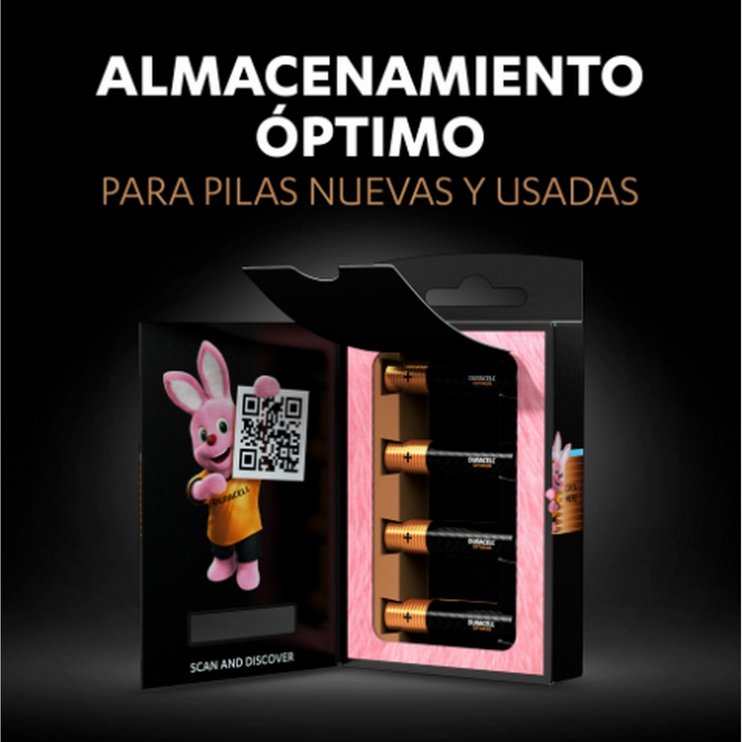 Paquete de pilas con pilas Duracell, embalaje rosa y negro.