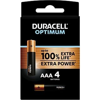 Pilas AAA - Duracell Optimum, 4 Unidades, 1.5 V LR03 / LR3 MX2400, Negro