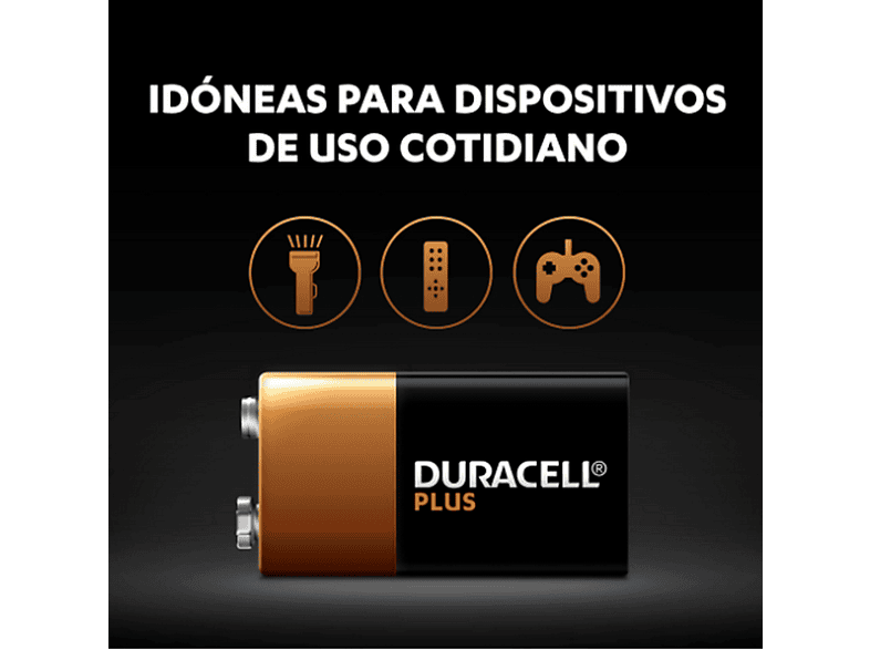 Pilas - Duracell Plus 9V, 1 Unidad, Negro