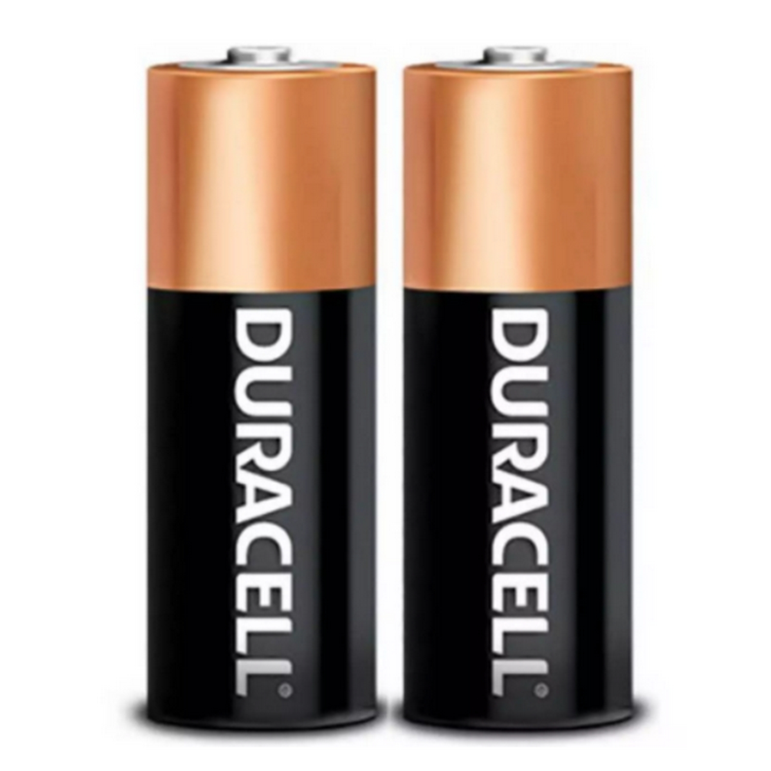 Dos pilas Duracell, negras y cobrizas, con el logo Duracell en blanco.