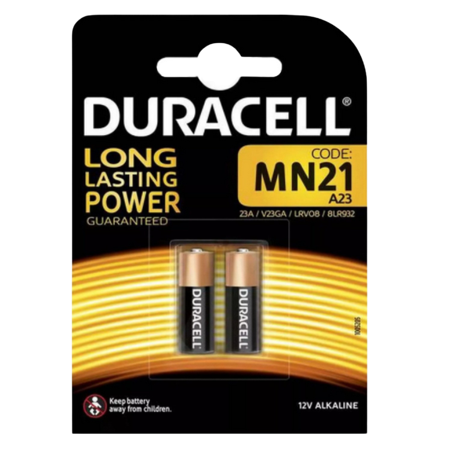 Pilas- Duracell MN21, Alcalinas, 12 V, 2 Unidades (A23 / 23A / V23GA / LRV08), Negro