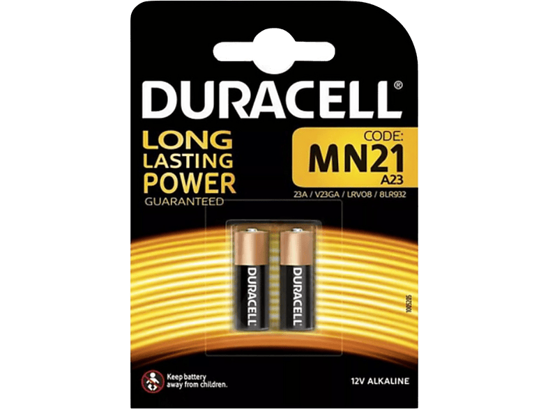 Pilas – Duracell MN21, Alcalinas, 12 V, 2 Unidades (A23 / 23A V23GA LRV08), Negro