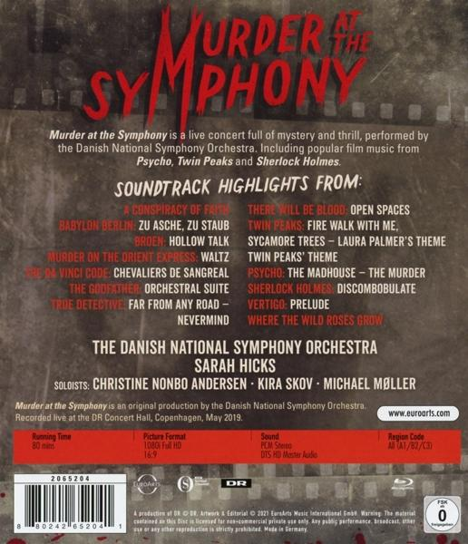 DVD-Cover für 'Murder at the Symphony' mit hervorgehobenen Soundtrack-Namen und Credits.
