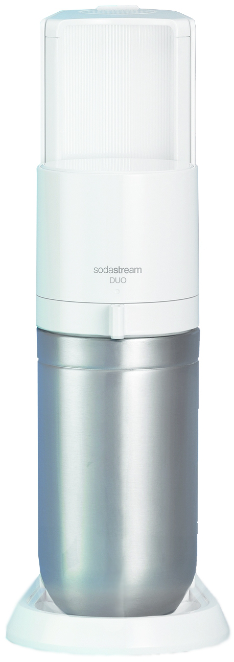 Eine weiße und silberne SodaStream DUO Kohlensäuremaschine.