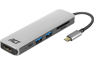 ACT AC7023 USB Type-C/HDMI átalakító, 4K, 0,15 méter, PD 60W, 2xUSB-A, kártyaolvasó