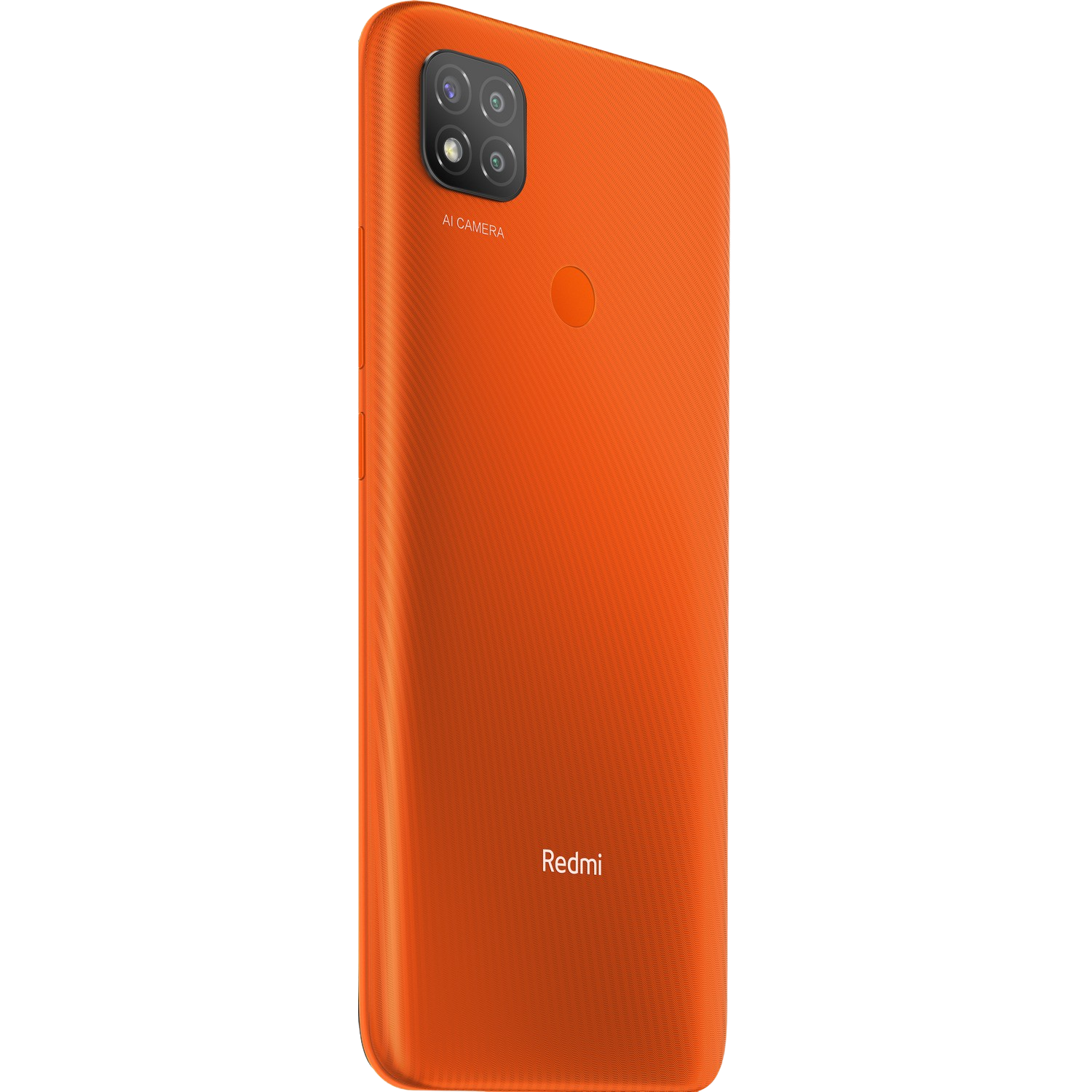 Parte trasera de un smartphone naranja con triple cámara y la palabra "Redmi".