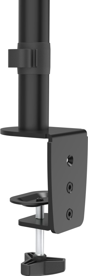 Support de moniteur noir avec une pince, une vis et une tige.