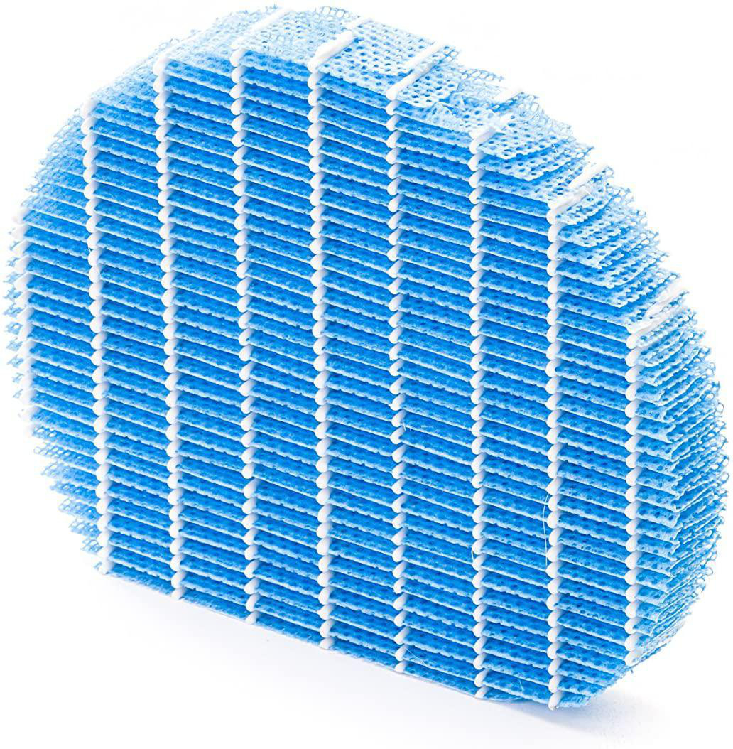 Ein blauer und weißer Luftfilter mit einer Wabenstruktur.