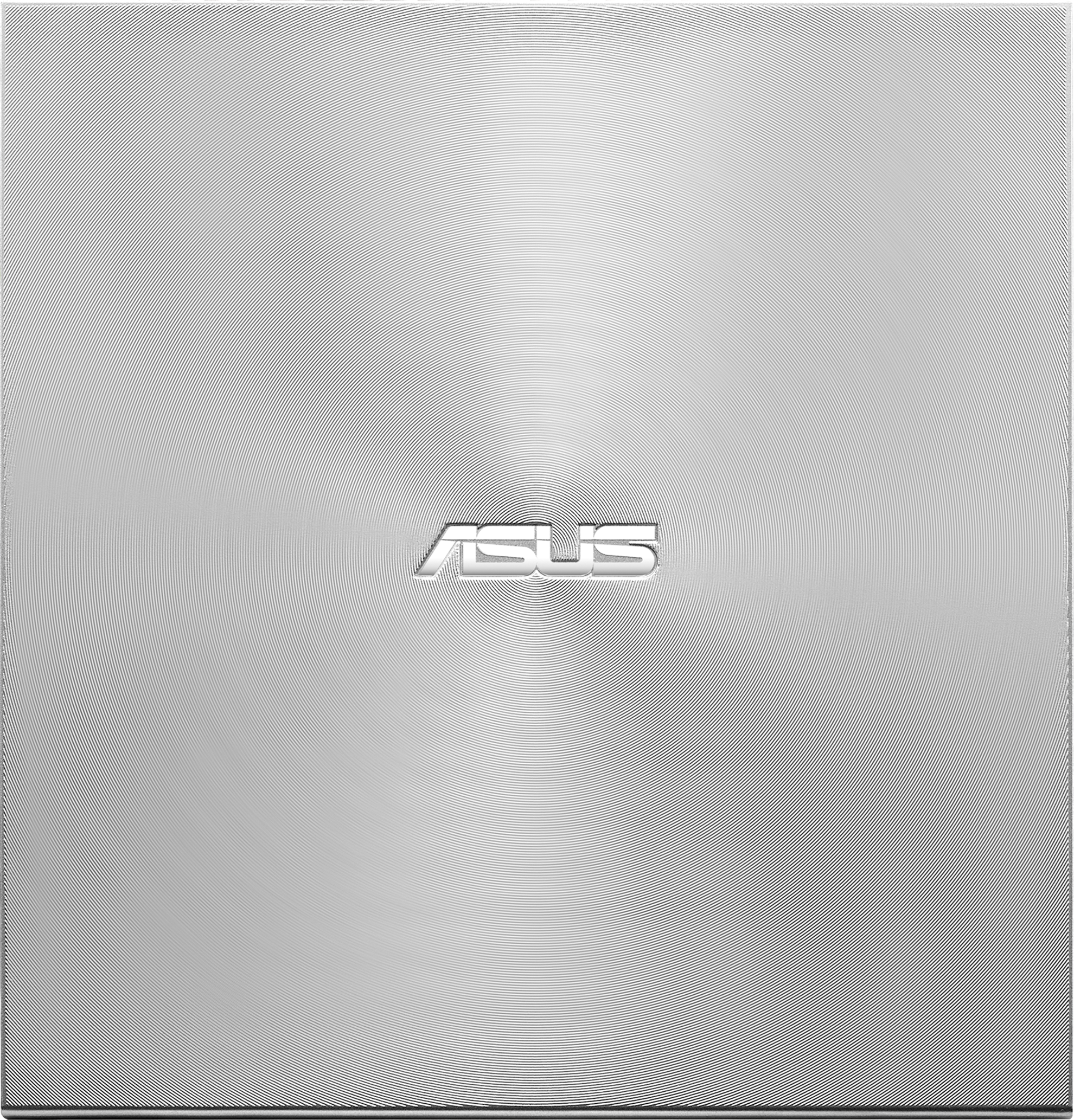 Die Oberseite eines ASUS-Laptops mit silberner, gemusterter Oberfläche. Das ASUS-Logo ist sichtbar.