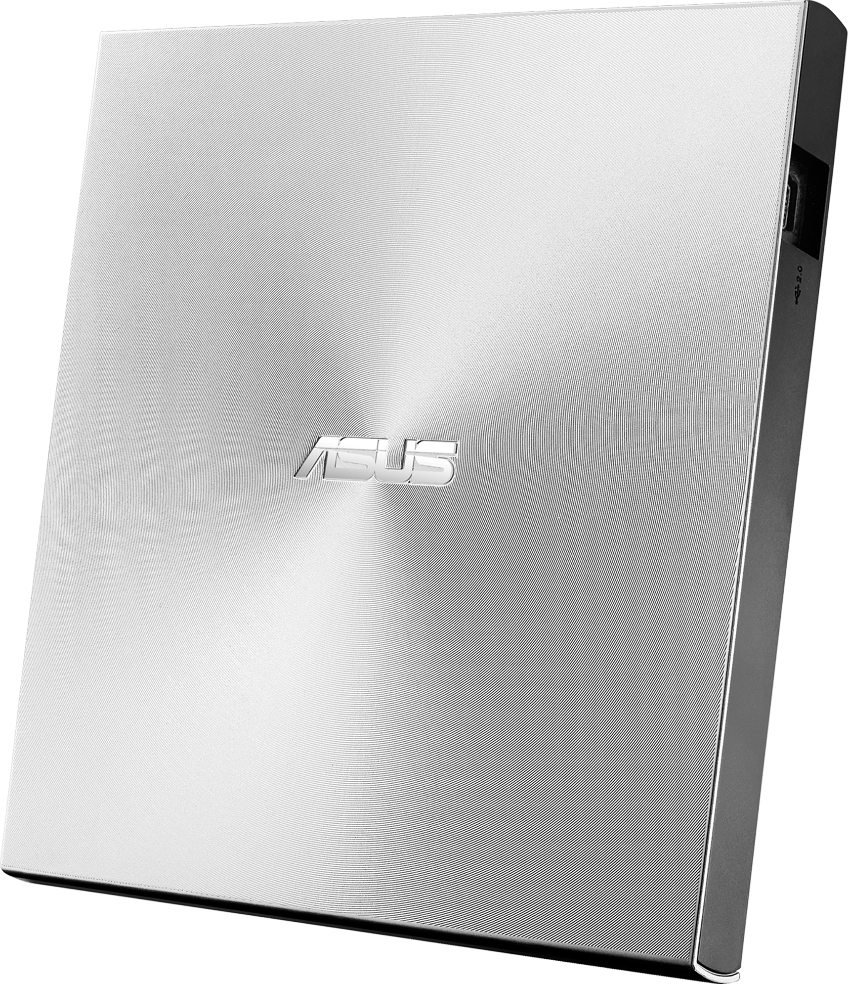 Silberner Laptop mit dem ASUS-Logo, Seitenansicht.