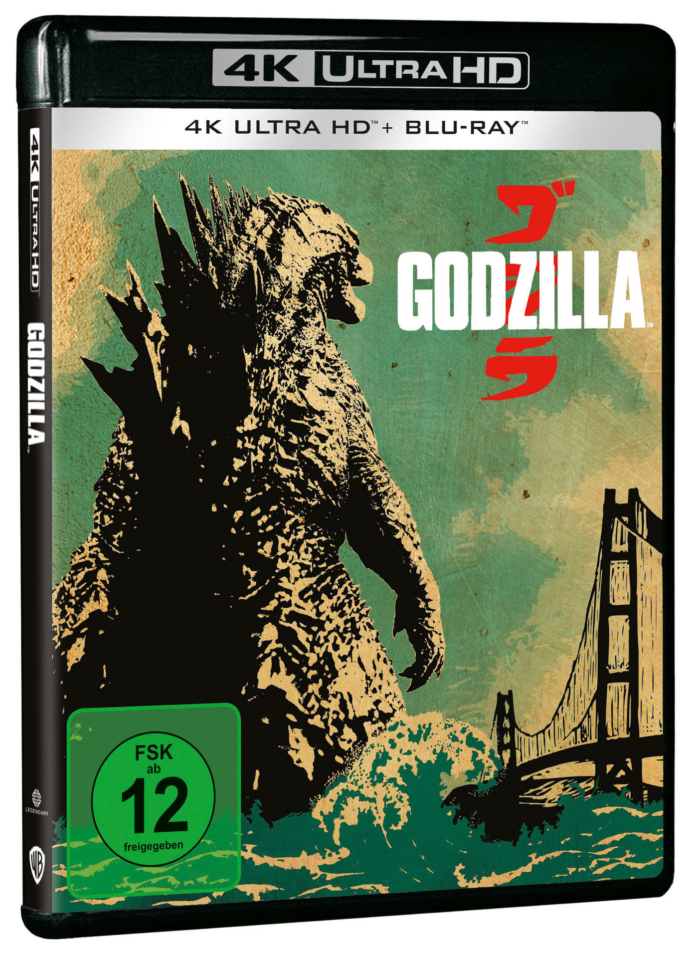 Godzilla 5 Blu-ray-Cover. Godzilla-Silhouette, Golden Gate Bridge, grün-schwarzes Gehäuse.