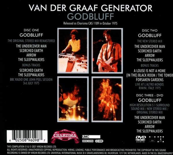 Rückseite eines Musikalbums mit vier Bildern von Bandmitgliedern. Textdetails zur Veröffentlichung.