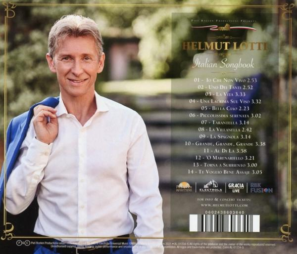 Helmut Lotti Albumcover, Mann im weißen Hemd und blauer Jacke, mit Titelliste rechts.
