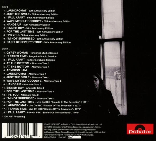 Albumcover mit Text und einem Foto einer Person. Der Text enthält Songtitel und ein Logo.