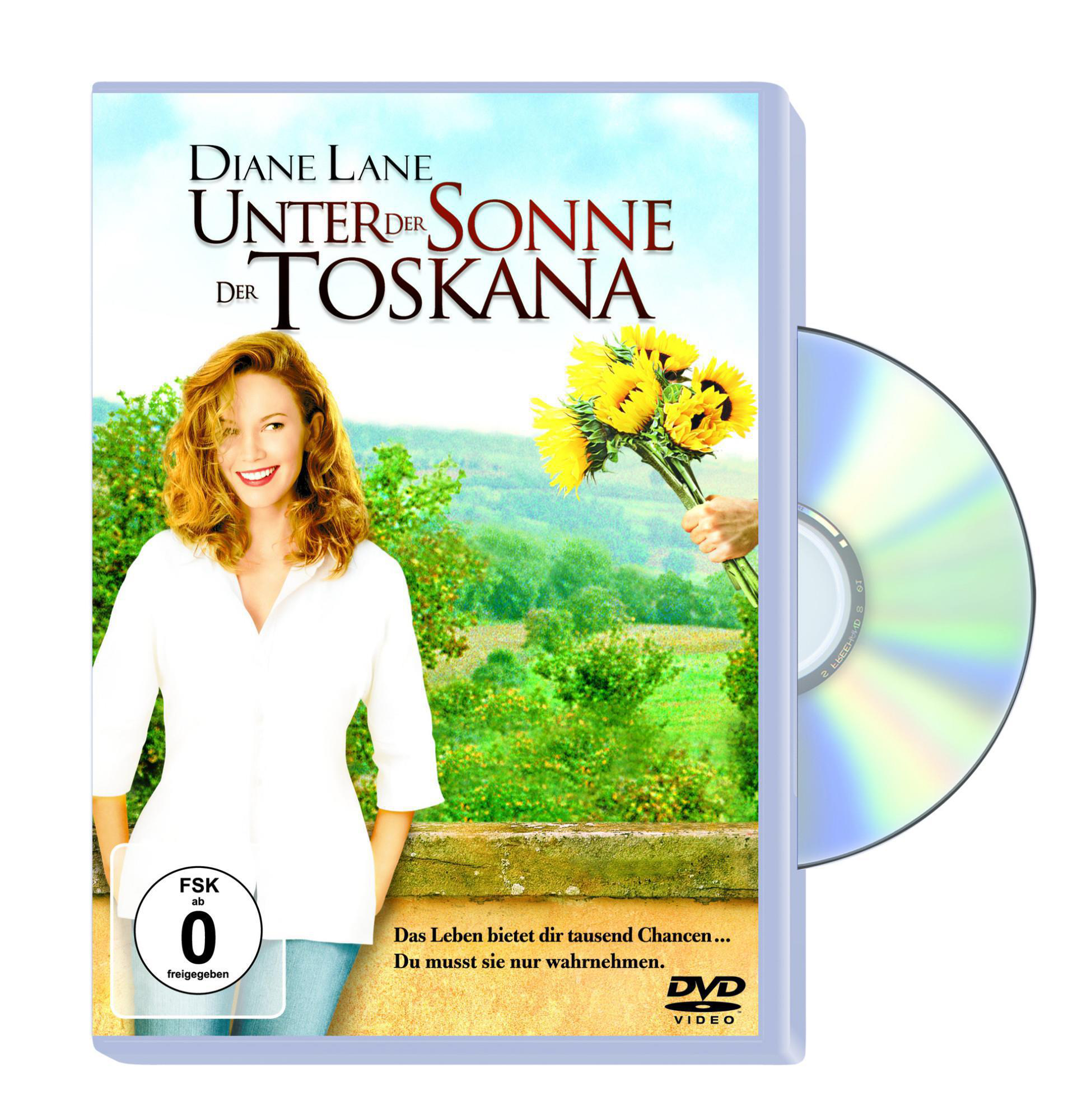 DVD-Hülle für „Unter der Sonne der Toskana“, mit einer Frau auf dem Cover und einer DVD sichtbar.