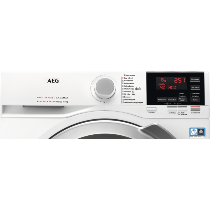 AEG L6FBF66485 Waschmaschine Frontlader (8 kg, 1351 U/Min., B, Frontlader)