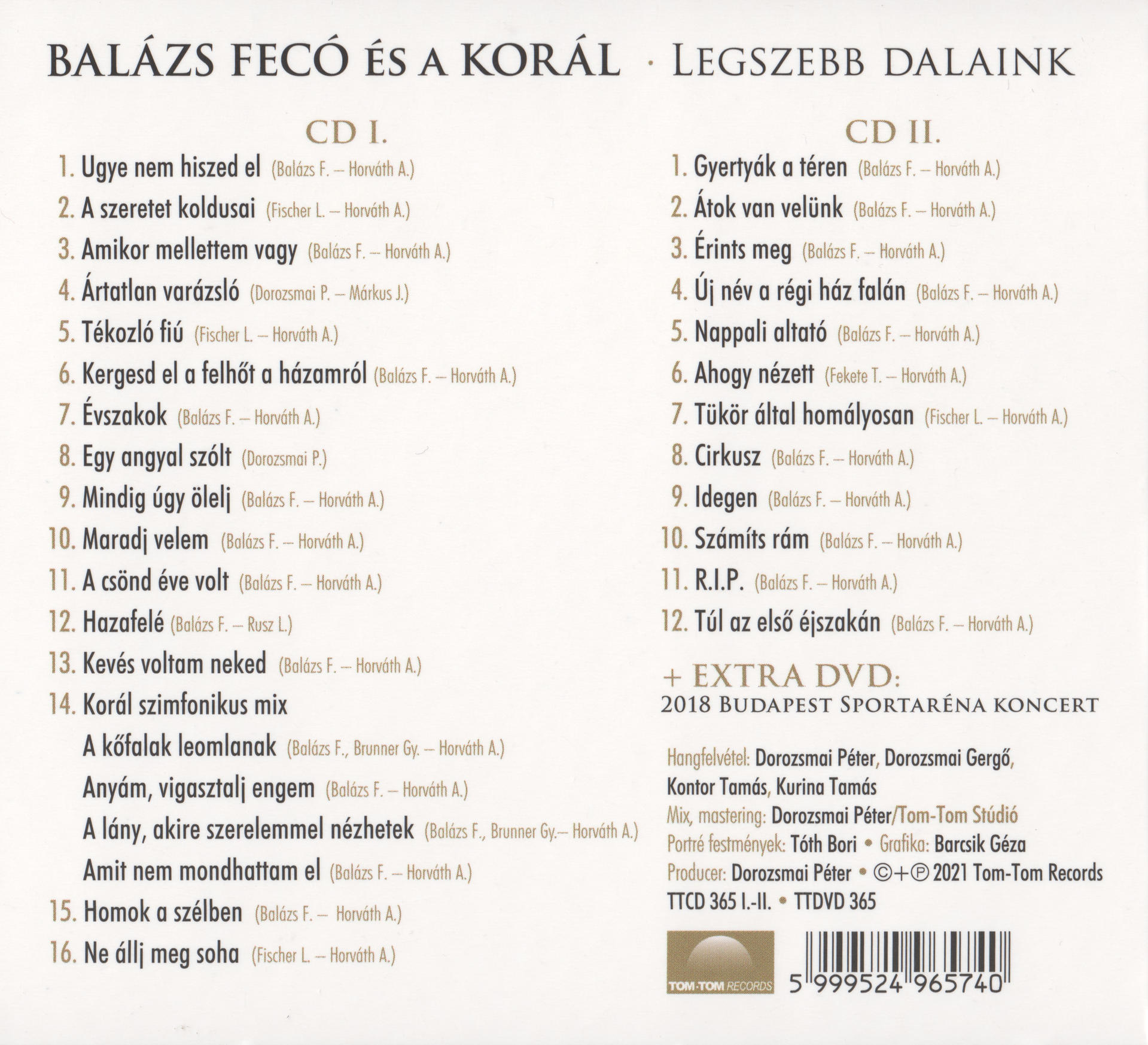 CD borító a számok listájával és előadói információkkal.