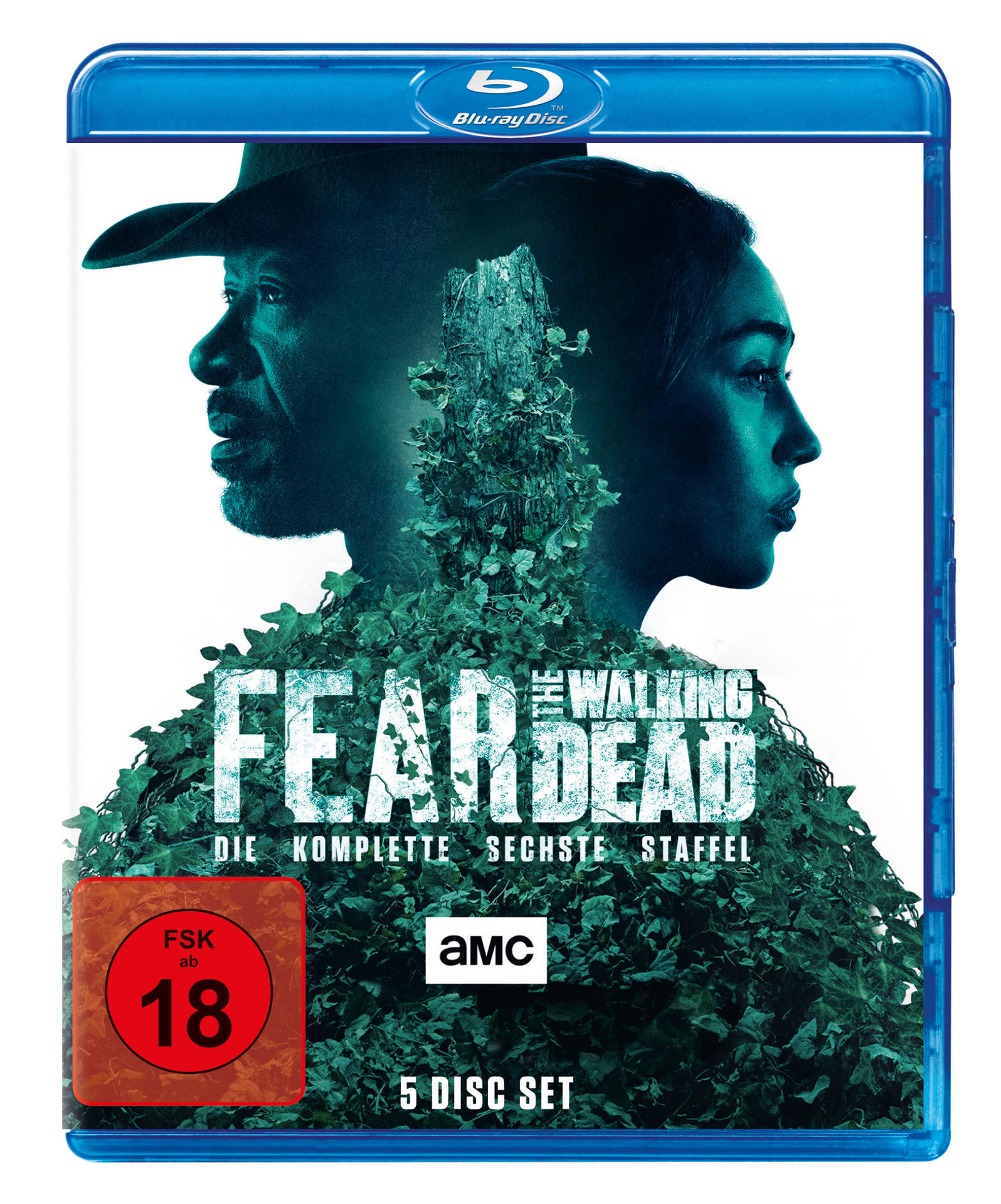 Blu-ray-Disc-Cover von Fear the Walking Dead. Zeigt zwei Gesichter. Text: Fear the Walking Dead.
