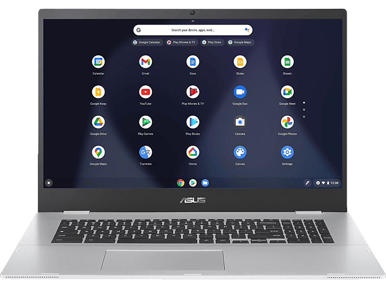 und UHD Chromebook N4500 Google Display, eMMC, Prozessor, CX1700 128 GB mit mit Chromebook, 8 Chromebook Silver OS (CX1700CKA-BX0035), RAM, 17,3 GB 8 Graphics, Chrome Zoll ASUS Intel®, RAM Intel® Transparent ,