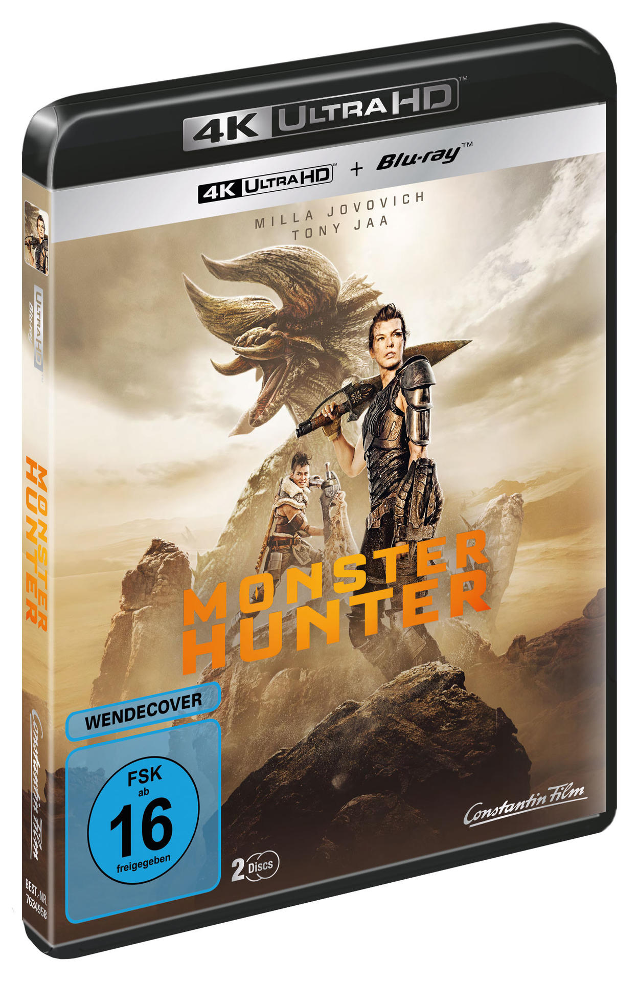 Filmcover für 'Monster Hunter' mit Milla Jovovich, Monster und Text.