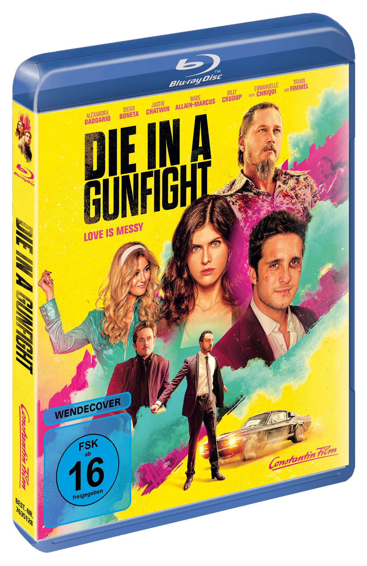 DVD-Hülle mit Filmtitel 'Die in a Gunfight', mit Schauspielern auf dem Cover.