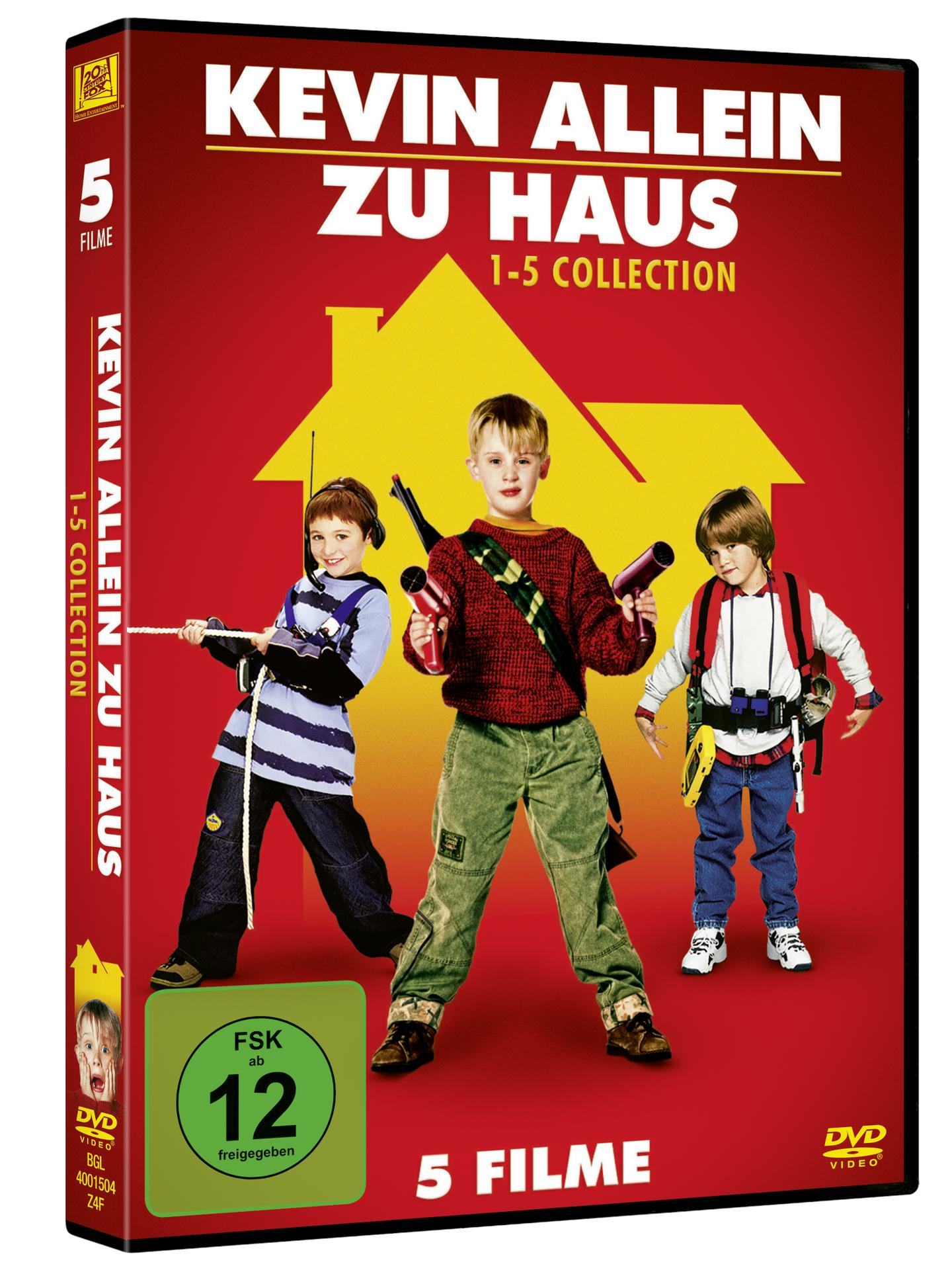 DVD-Cover für 'Kevin allein zu Haus'-Sammlung, mit 3 Kindern mit Waffen.