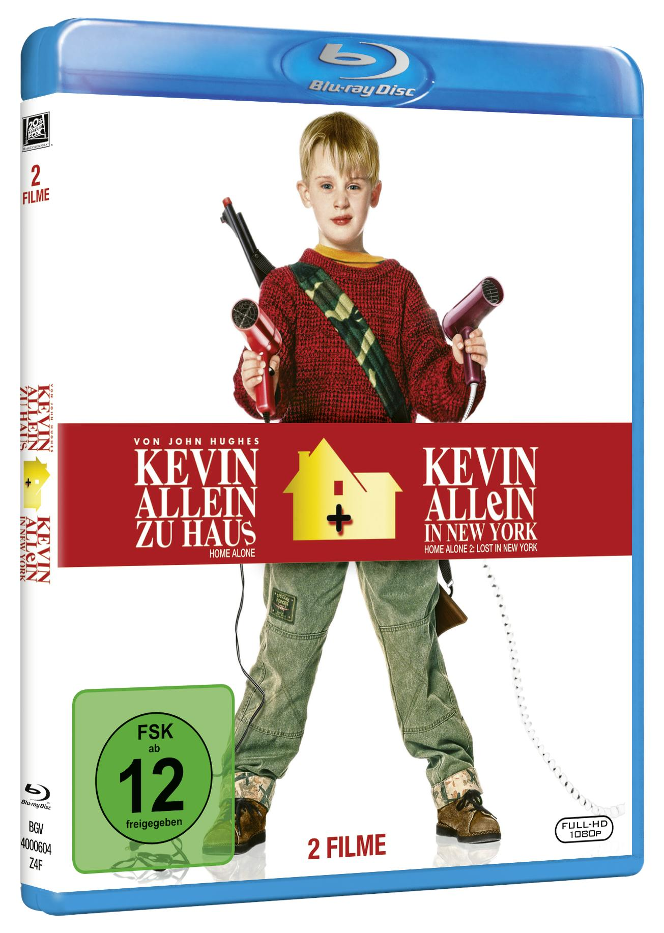 Blu-ray-Disc-Hülle für den Film Kevin allein zu Haus. Ein Junge hält Gegenstände und trägt einen Pullover.