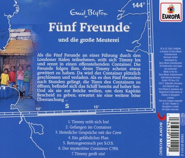 Buchcover: 'Fünf Freunde' auf Deutsch mit Illustrationen von Kindern auf einem Boot.