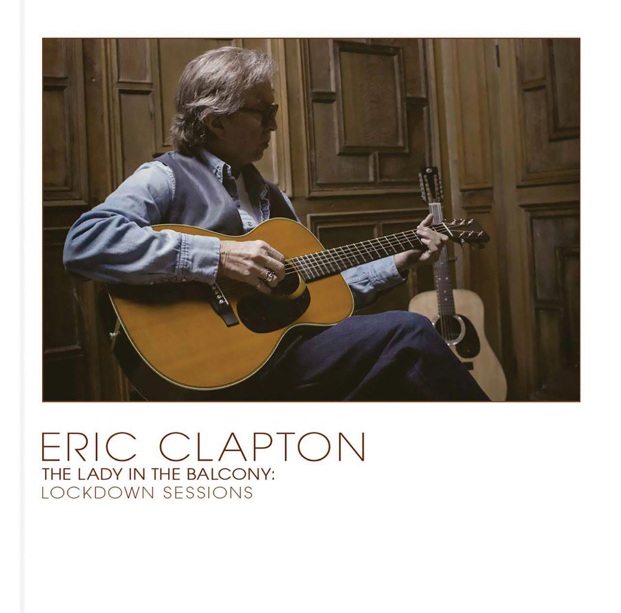 Albumcover: Mann spielt Gitarre, Text 'Eric Clapton', 'Lockdown Sessions'.