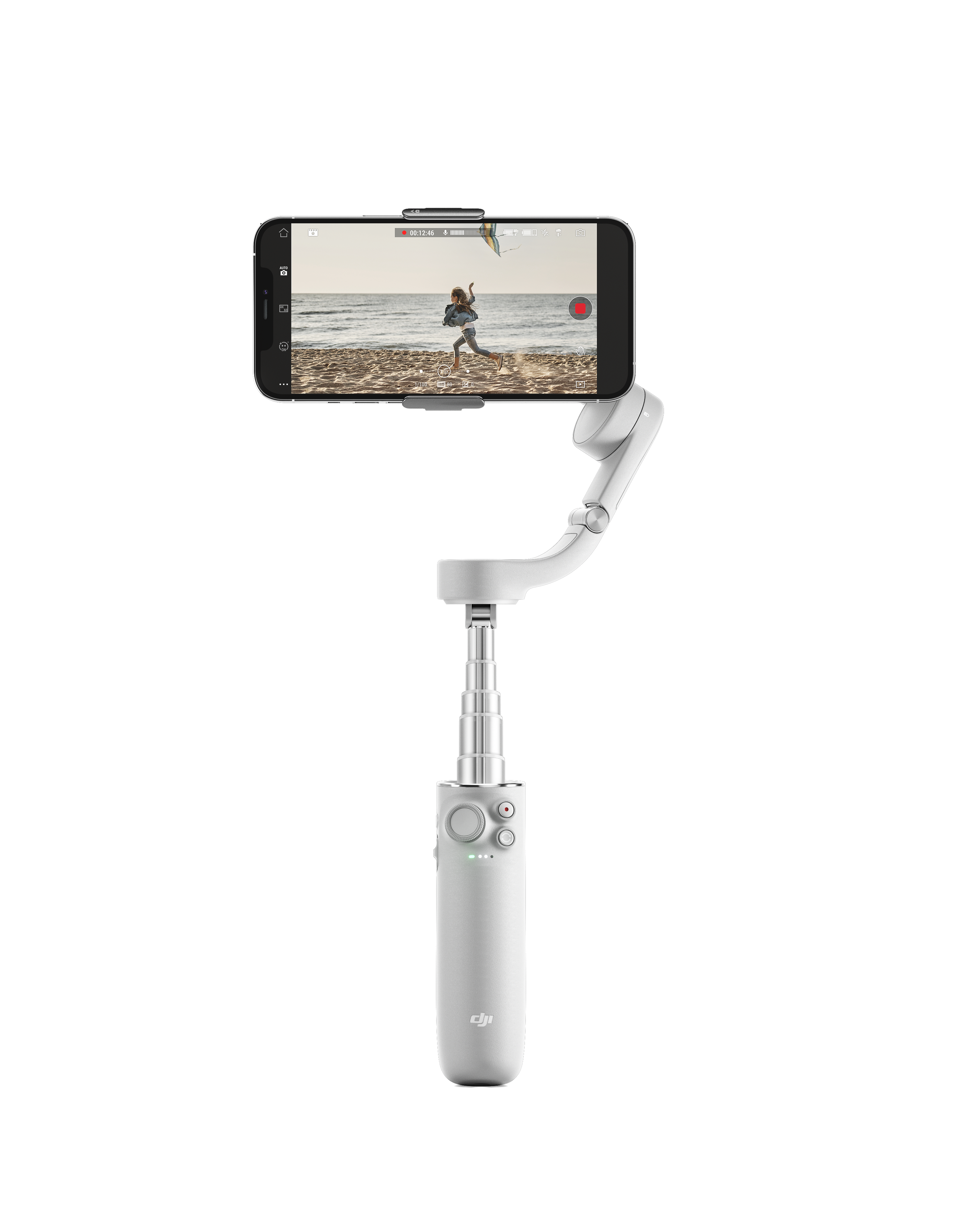 Beyaz el tipi sabitleyiciye bağlı telefon, uçurtma uçuran bir kişinin videosunu gösteriyor.