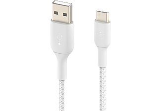 BELKIN Nylonflätad USB-A till USB-C kabel, 1 meter - Vit