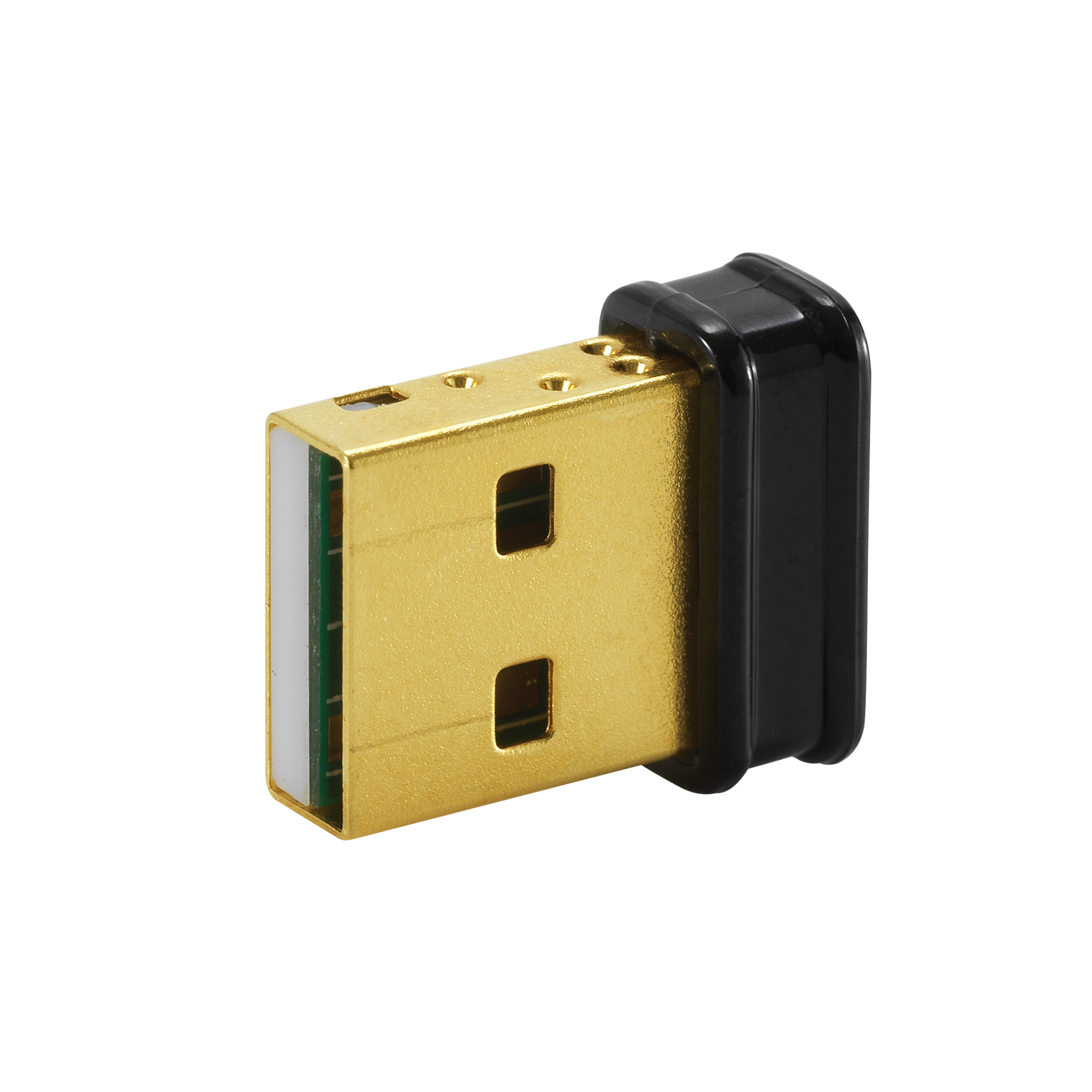 Arany USB adapter fekete véggel. Egy kis, téglalap alakú eszköz.