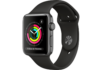 APPLE Watch Series 3 42 mm - Smartwatch (140-210 mm, Kunststoff, Armband: Schwarz / Gehäuse: Dunkelgrau)