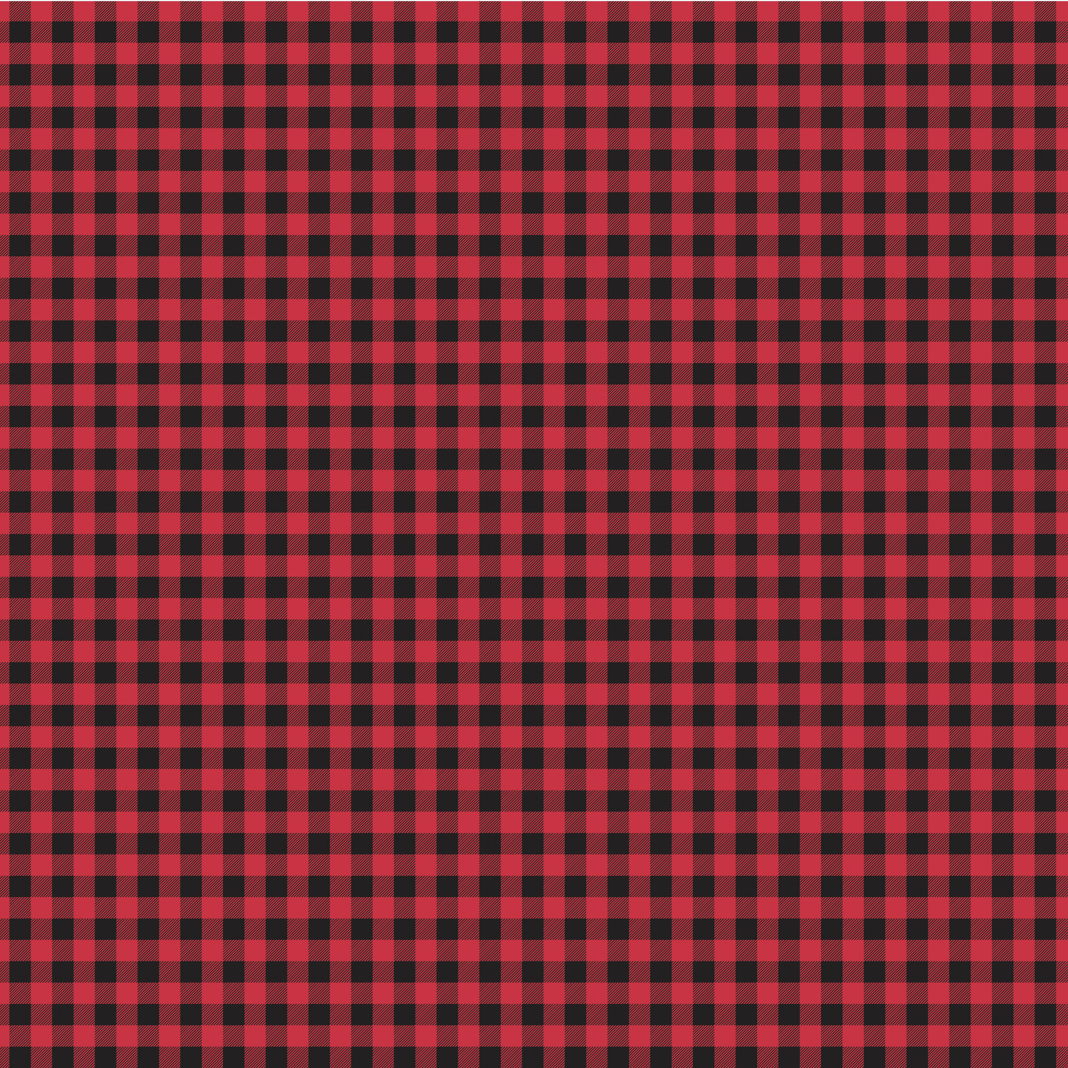 Rot-schwarzes Karomuster. Ein sich wiederholendes Design aus schwarzen Quadraten auf rotem Grund.