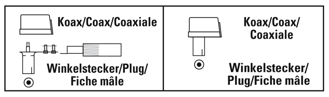 Két koaxiális csatlakozó diagramja. Egy dugó, a másik apa csatlakozó.