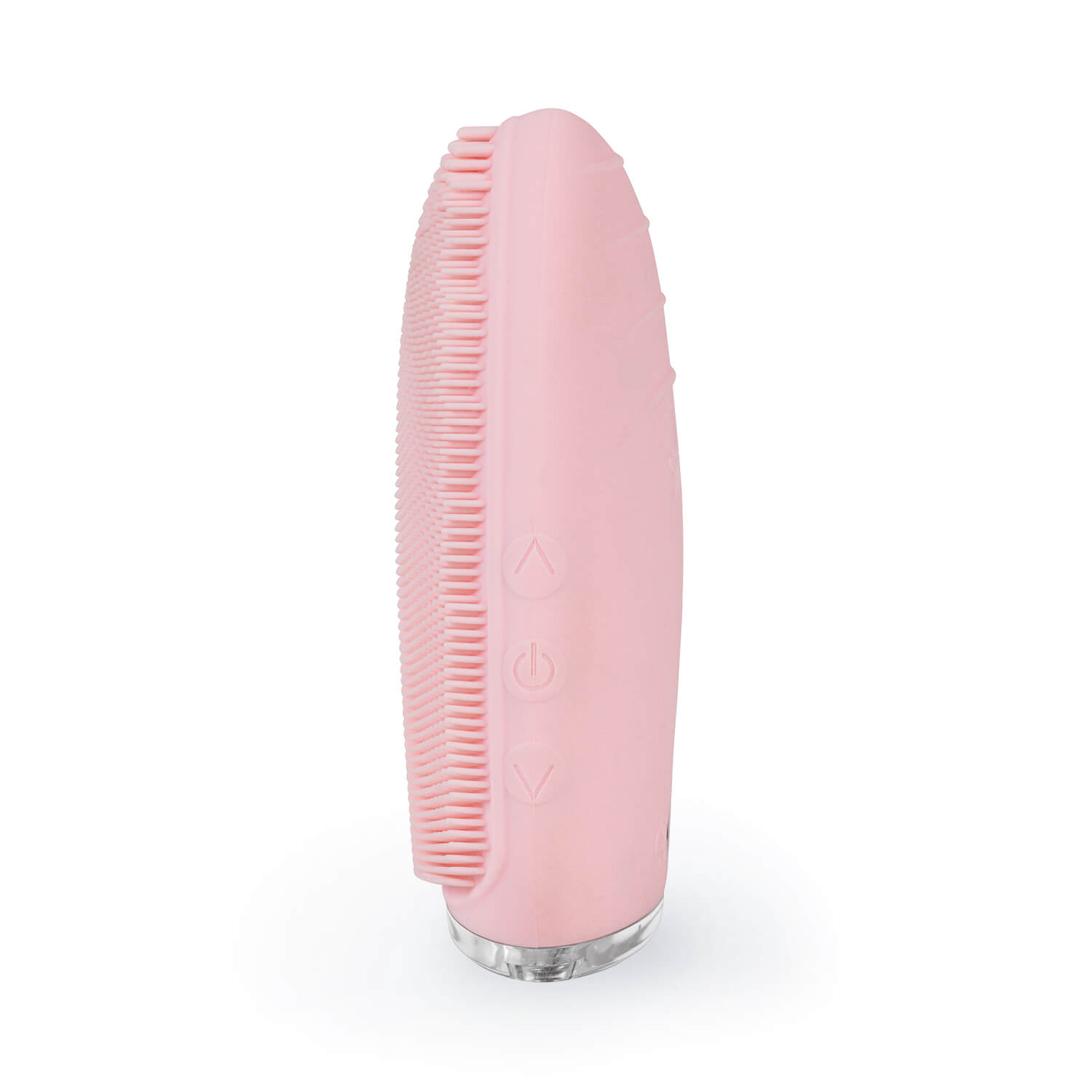 Pinke Gesichtsreinigungsbürste mit weichen Borsten und Bedienknöpfen.