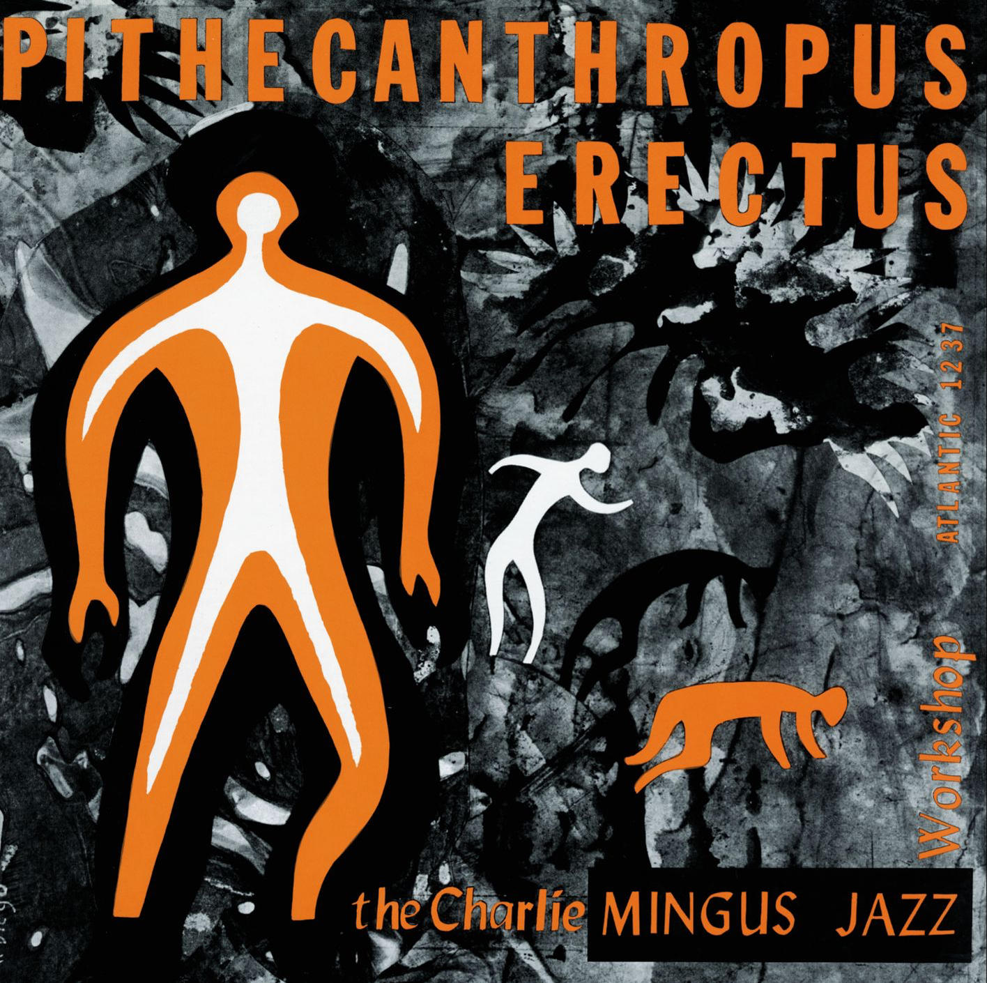 Jazz album borító: narancssárga pálcikaember, fekete alakok, fehér szöveg, fekete háttér.