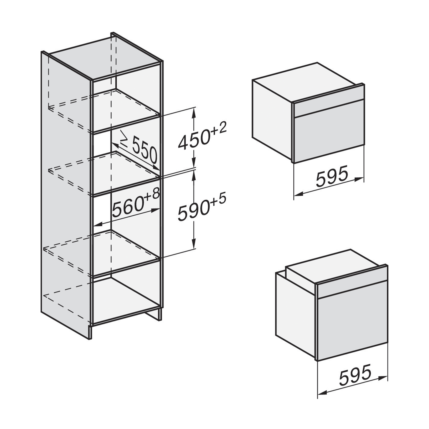 Un disegno tecnico di un armadio con ripiani e dimensioni in millimetri.