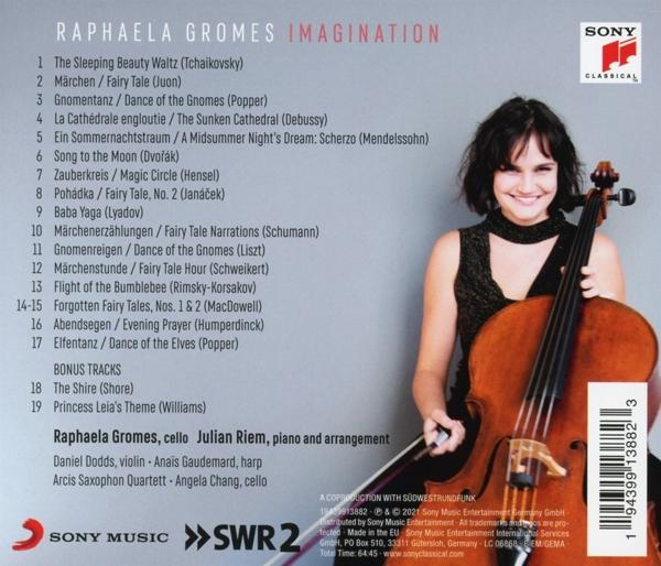 CD-Cover mit einer Frau, die Cello spielt. Text und Songtitel auf der Rückseite. Weißer Hintergrund.