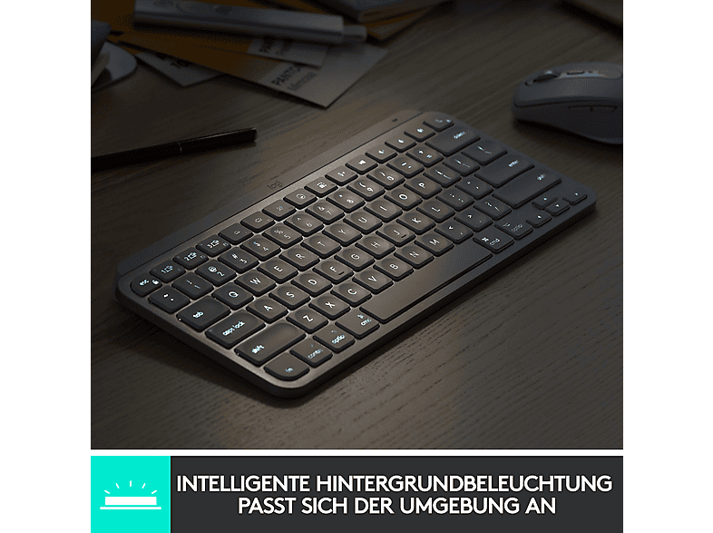 LOGITECH MX Keys Mini Kabellose Tastatur ohne Ziffernblock TKL, Tastenbeleuchtung, DEU (Qwertz), Grafit — Foto 3 von 5