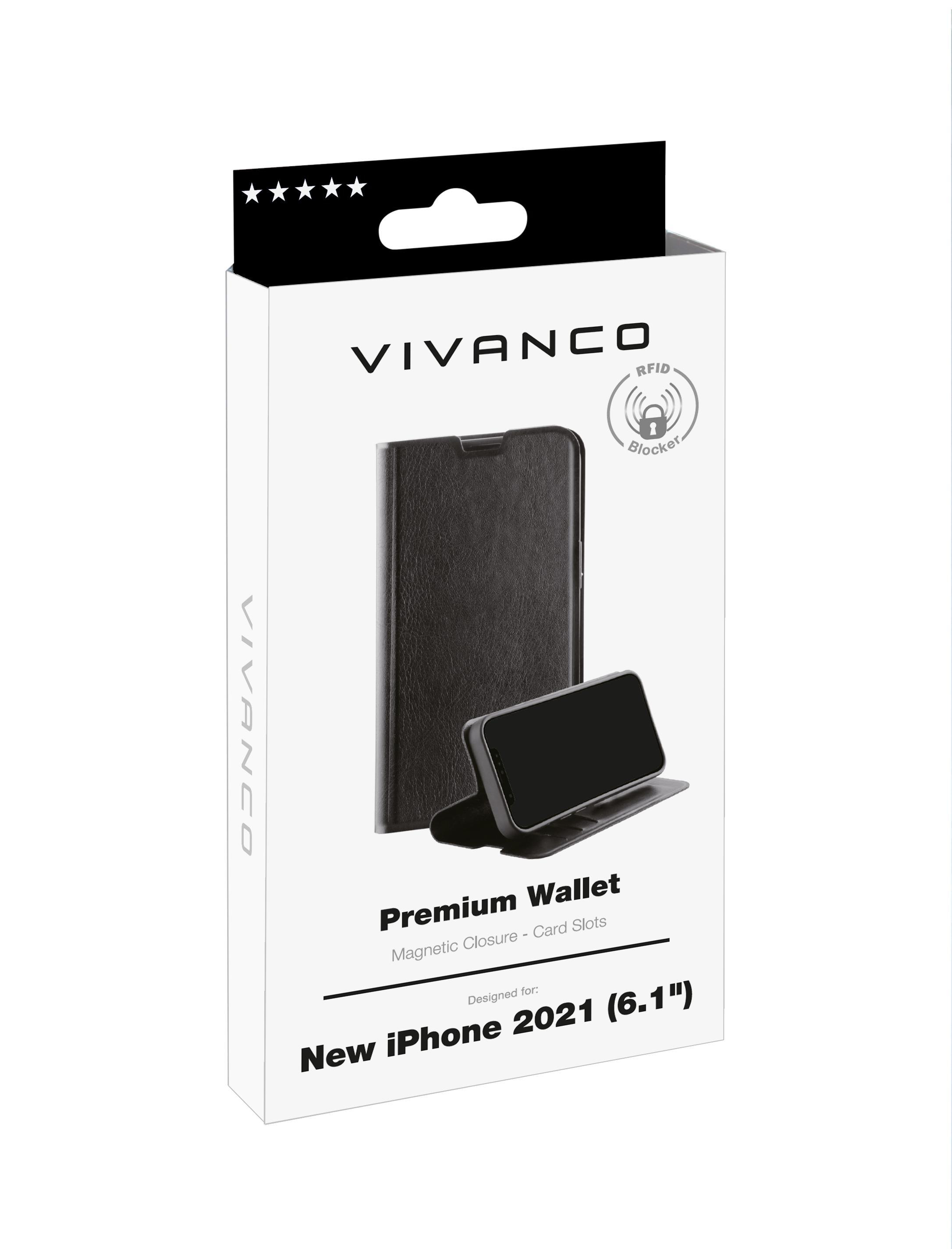 13, Apple, Bookcover, iPhone Schwarz Premium VIVANCO Wallet,