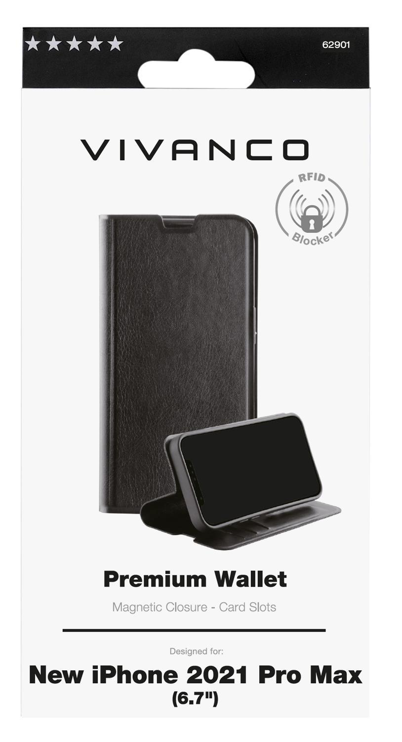 VIVANCO Premium Wallet, Bookcover, Schwarz iPhone 13 Max, Pro Apple