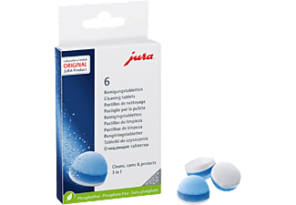 Pastillas de limpieza - Jura 24225, 3 En 1, Pack de 6 pastillas, Compatibles con cafeteras Jura, Blanco/Azul