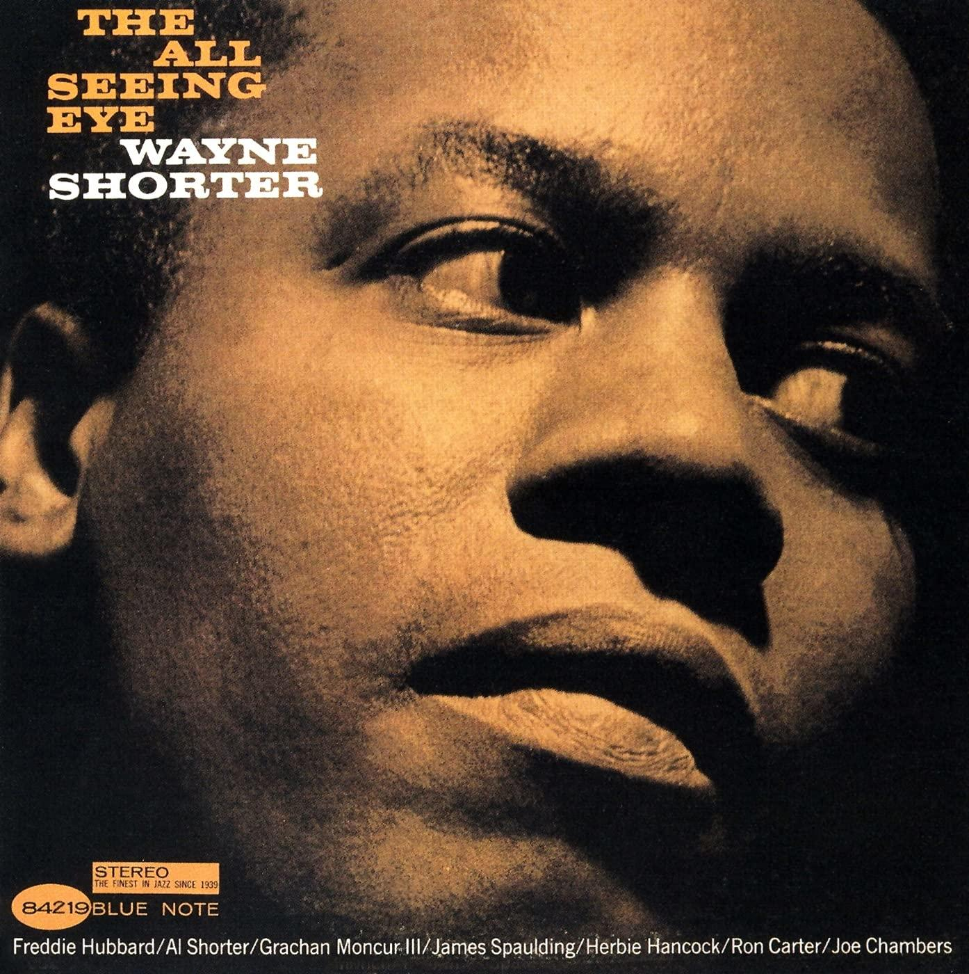 Wayne Shorter album borítója, közelkép az arcáról, 'The All Seeing Eye' címmel.